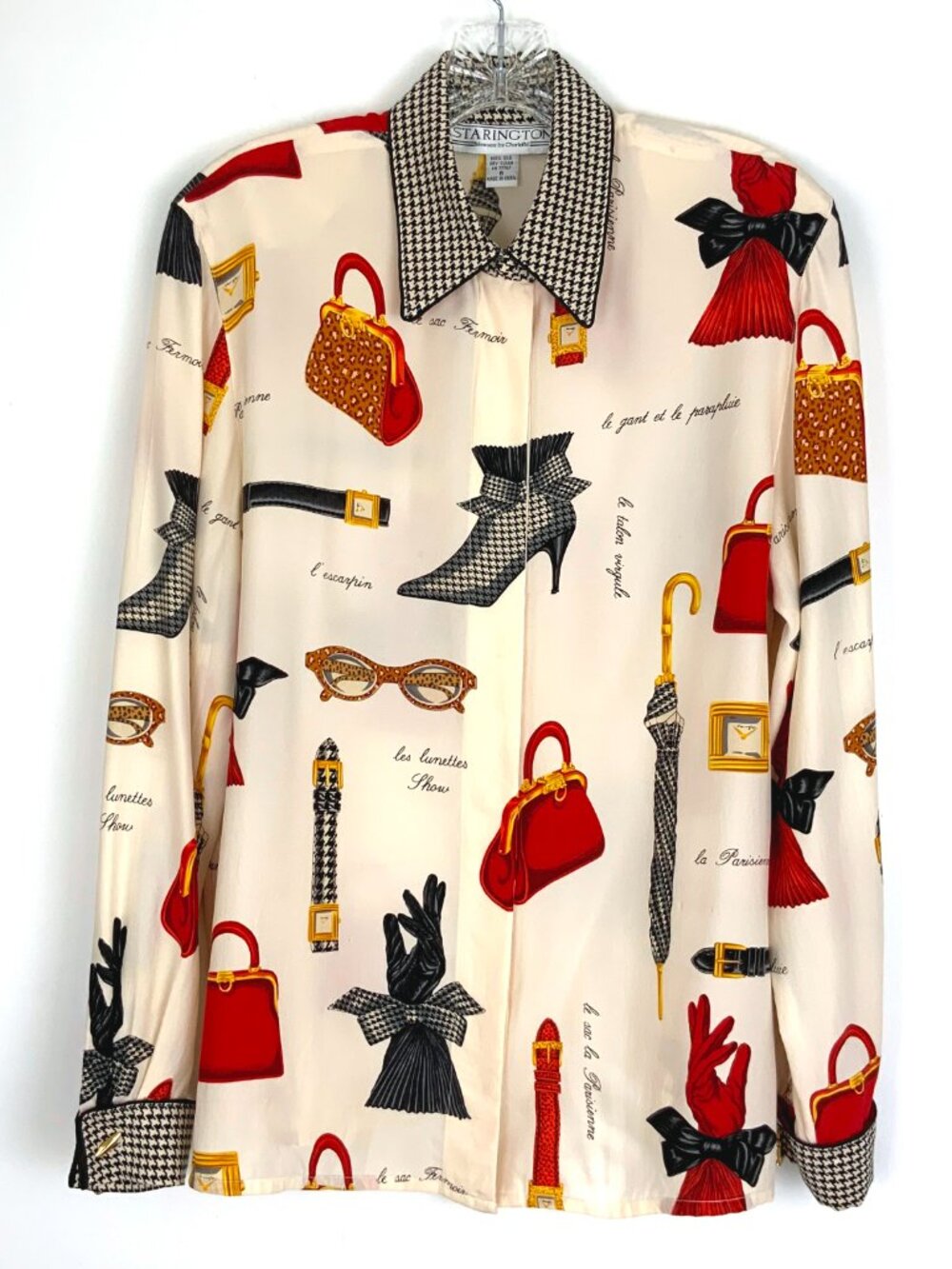Vintage 90s Starington Novelty Print Silk Button Up Blouse Sz 8 -10 - Picture 5 of 16